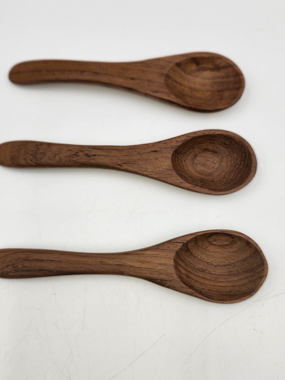 Set of 3 Handcrafted Wooden Spoons Wood Condiment Serving  Small- Brown